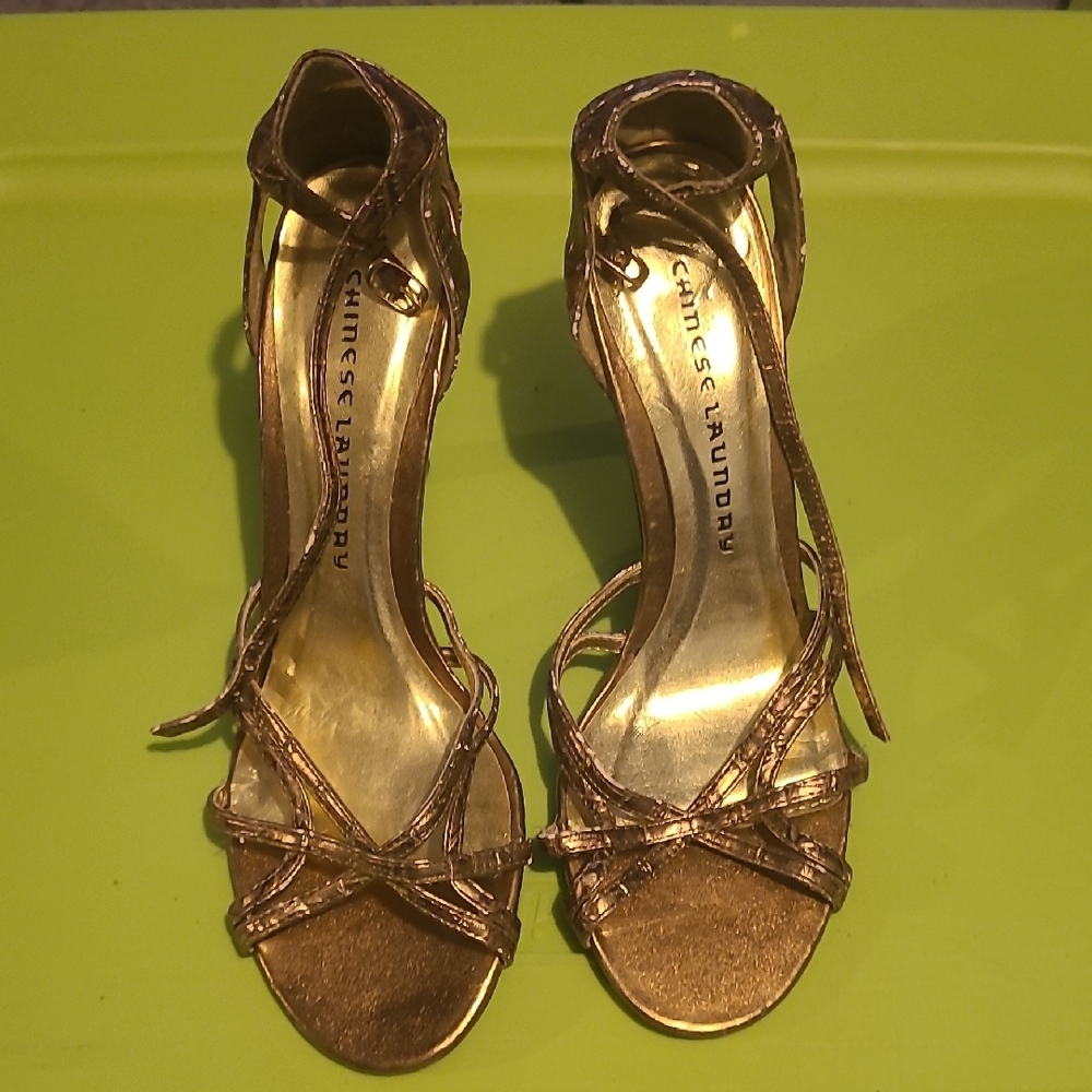 Chinese Laundry Gold Strappy Heels